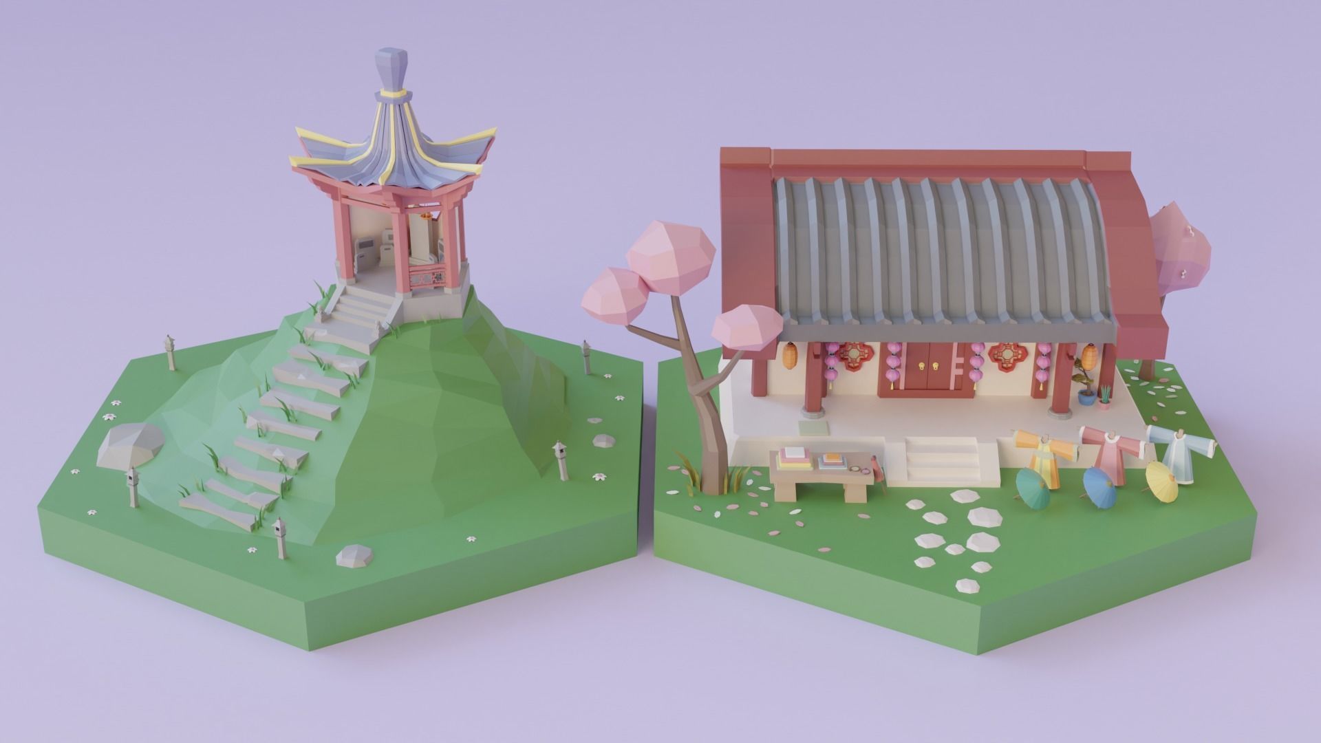 Low Poly Asian Style Set Low-poly 3D model_11