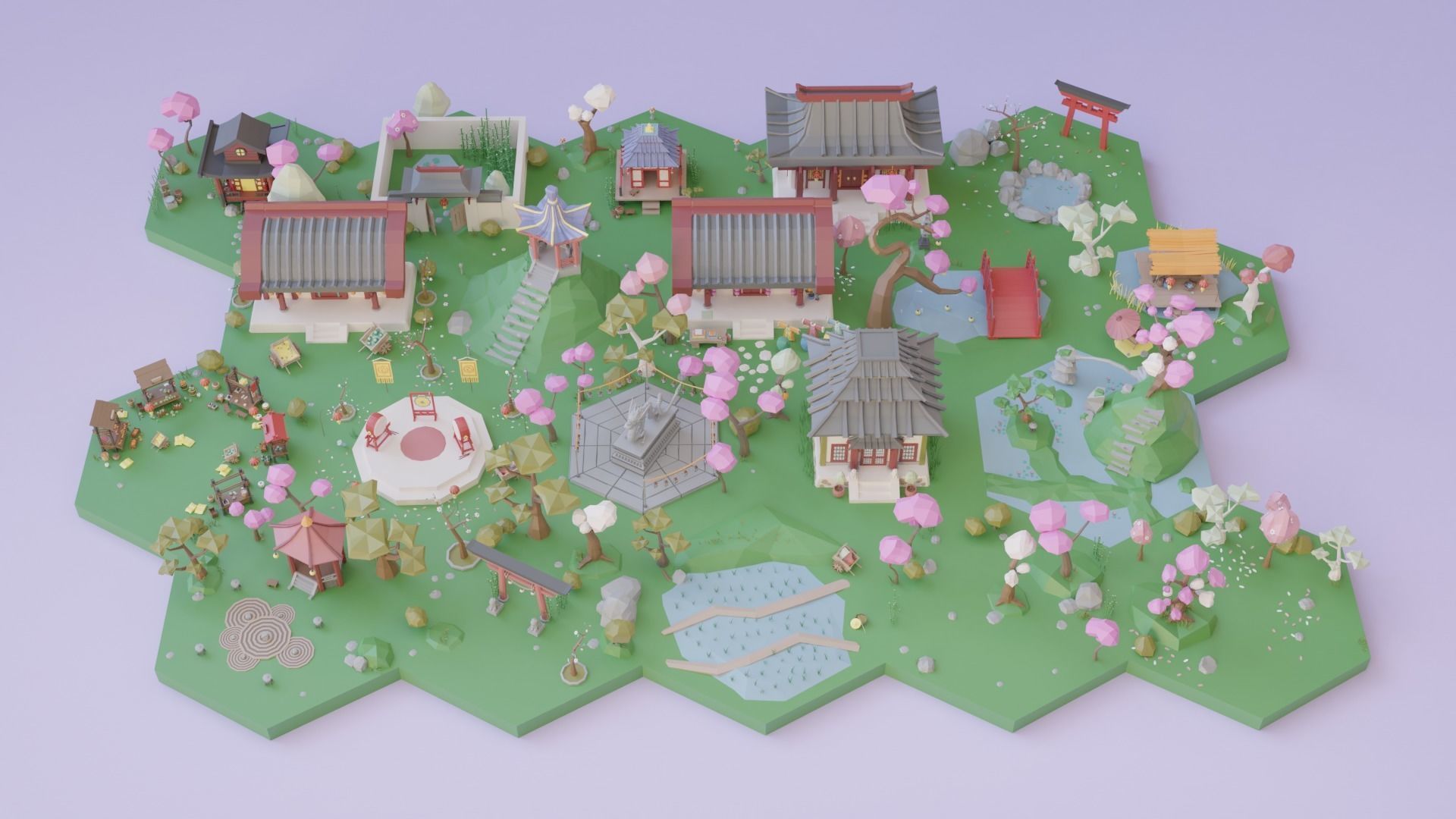 Low Poly Asian Style Set Low-poly 3D model_3