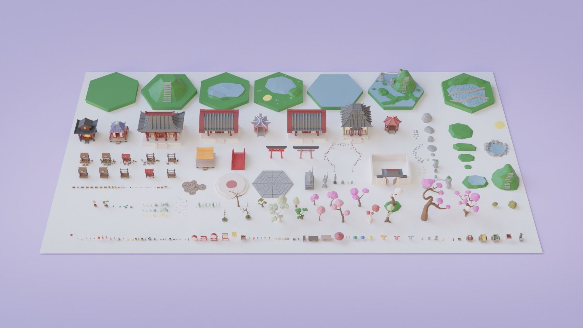 Low Poly Asian Style Set Low-poly 3D model_4