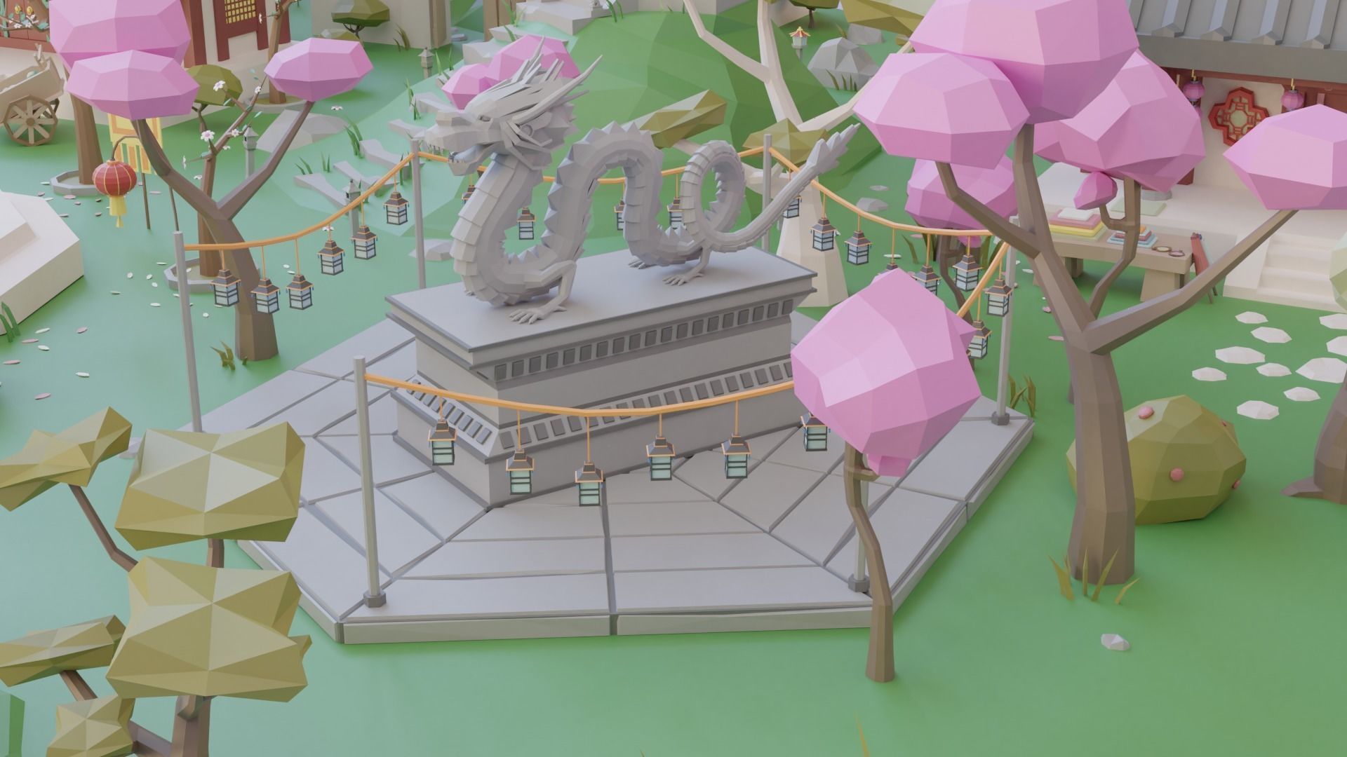 Low Poly Asian Style Set Low-poly 3D model_9