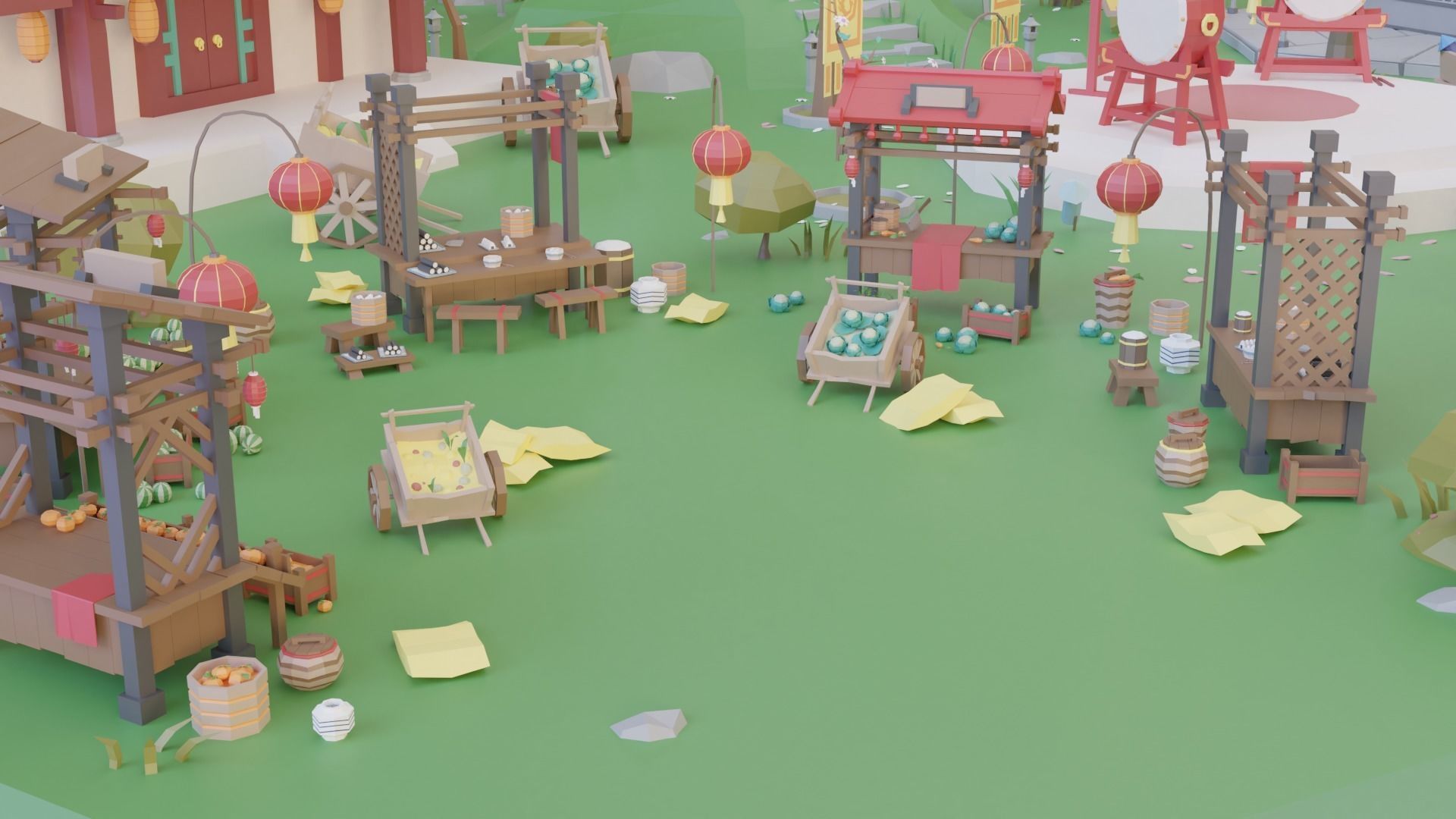 Low Poly Asian Style Set Low-poly 3D model_7