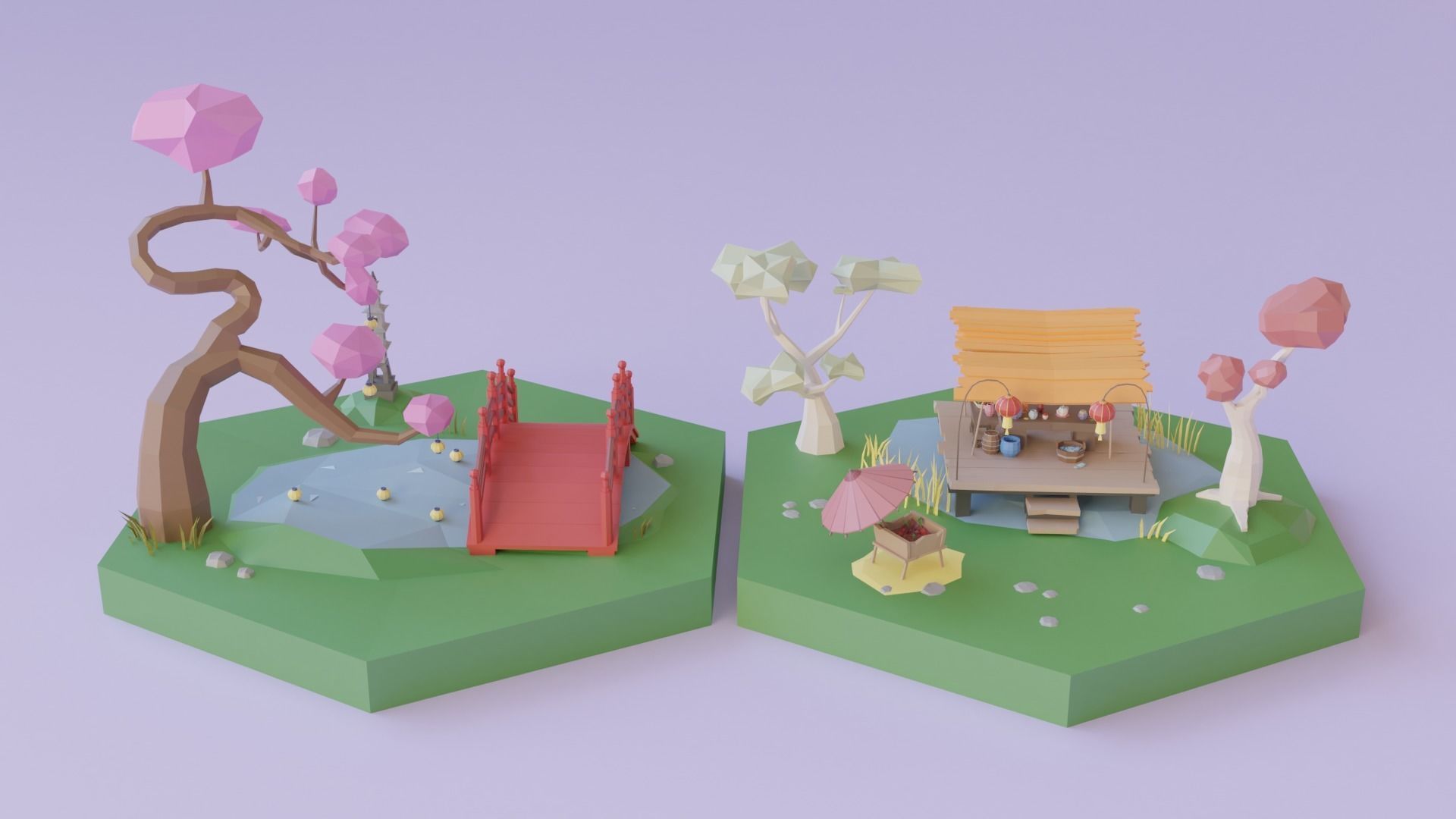 Low Poly Asian Style Set Low-poly 3D model_12