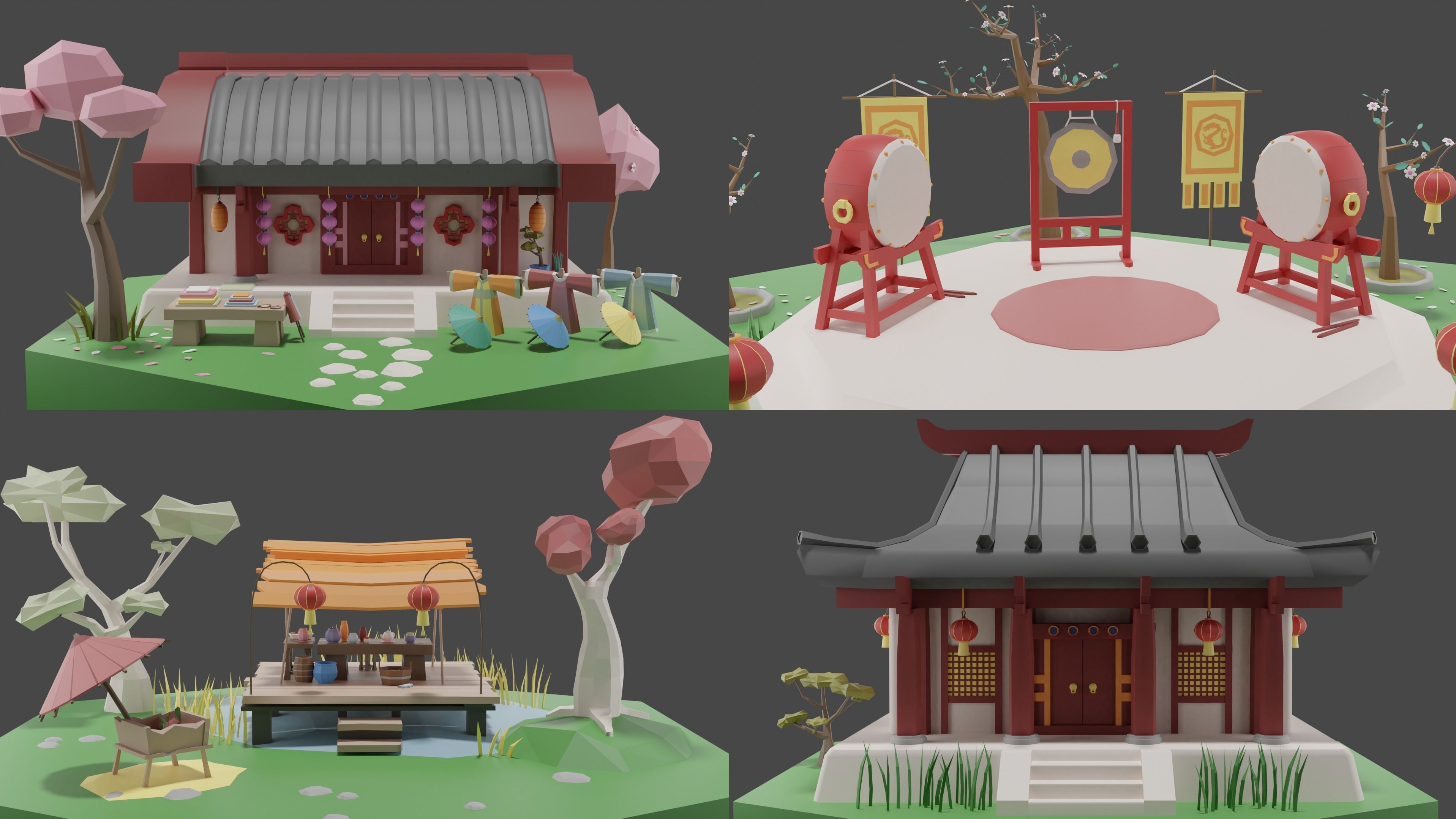Low Poly Asian Style Set Low-poly 3D model_20