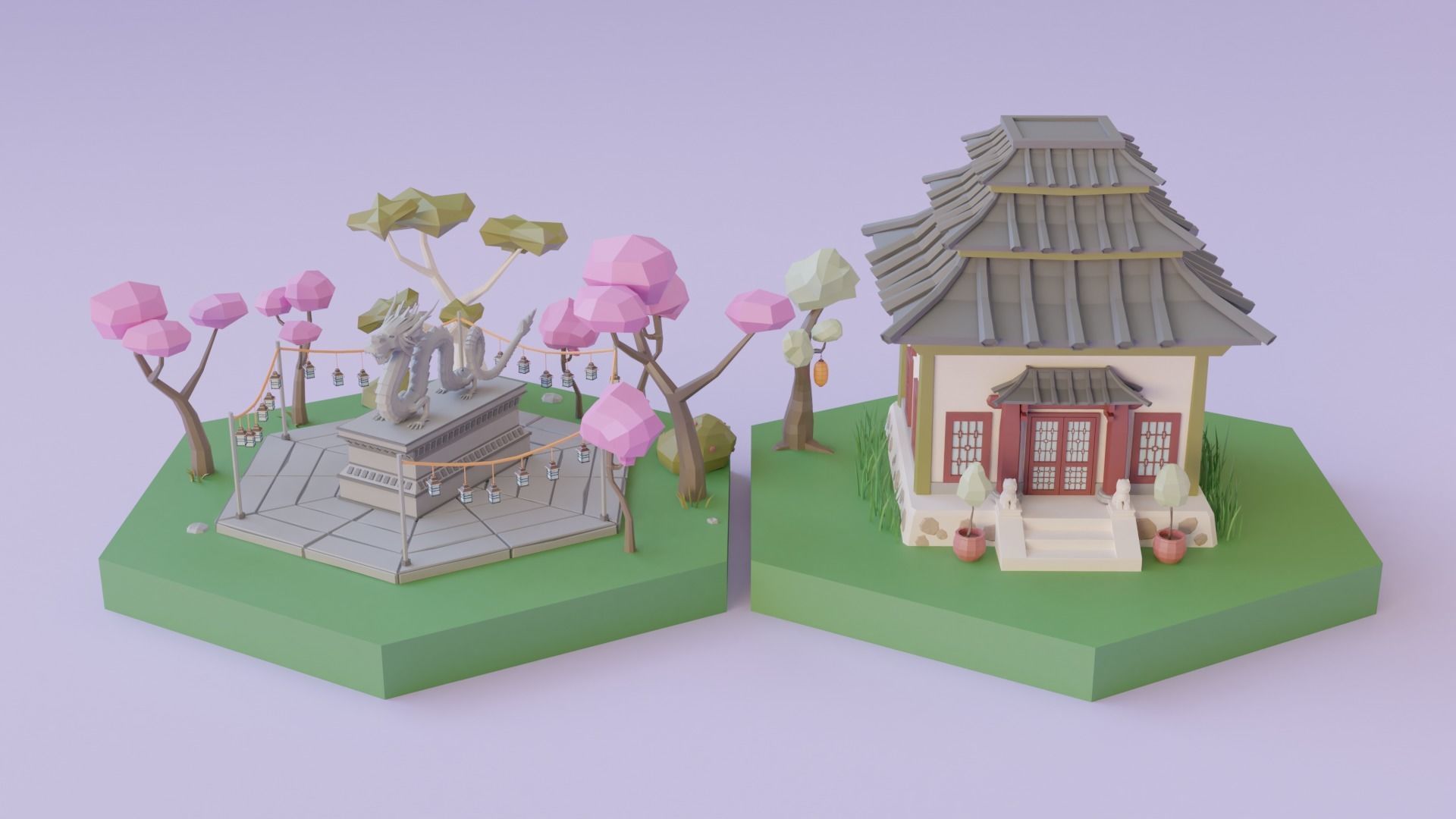Low Poly Asian Style Set Low-poly 3D model_14