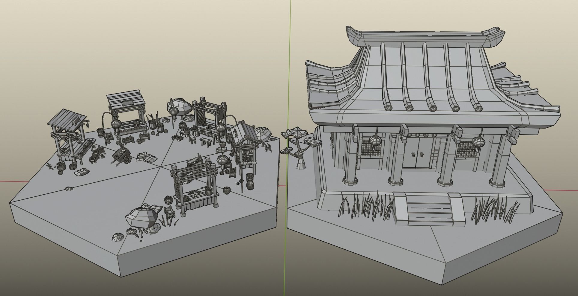 Low Poly Asian Style Set Low-poly 3D model_23