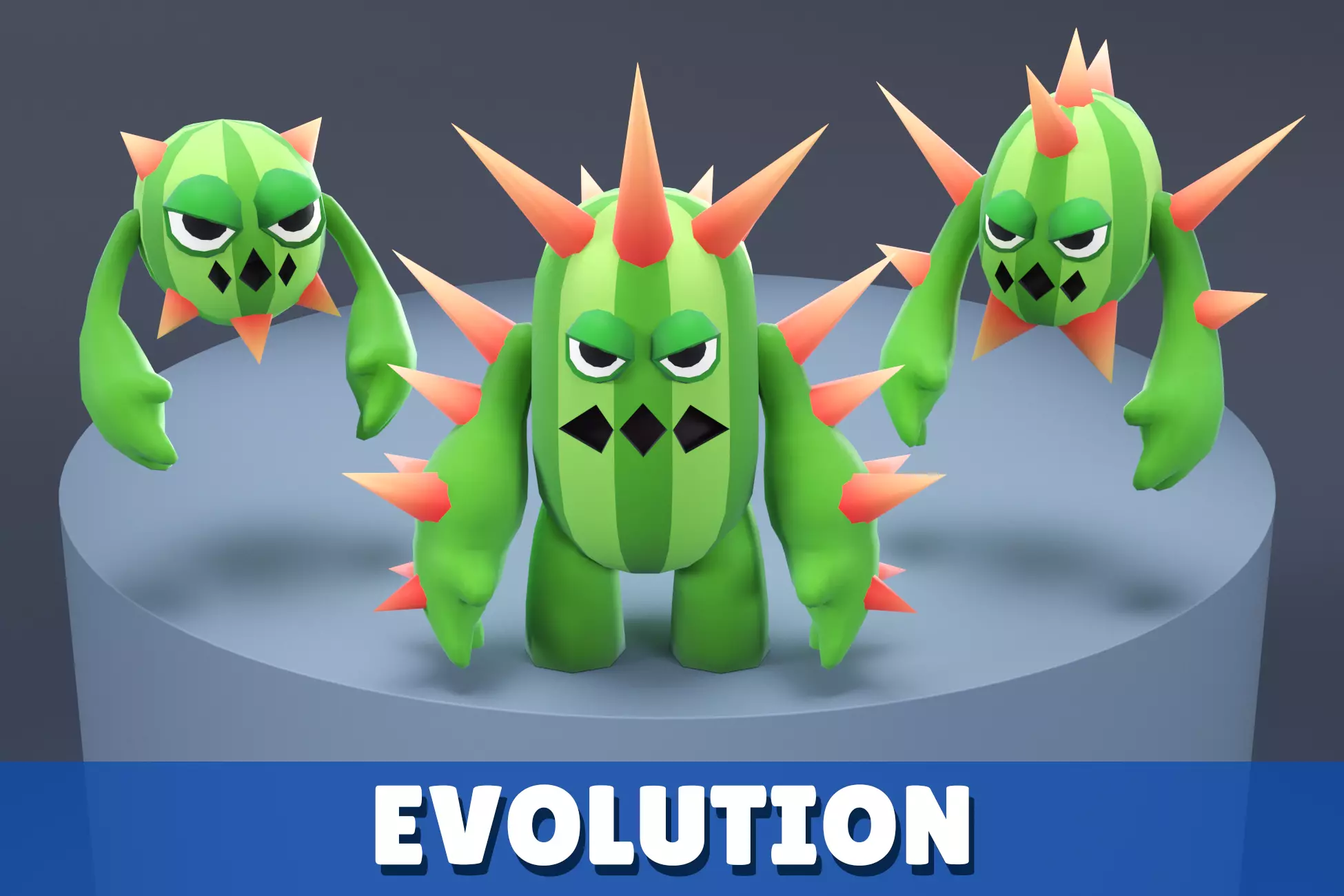 Cartoon Characters - Evolution Cacti Warriors Low-poly 3D model_0
