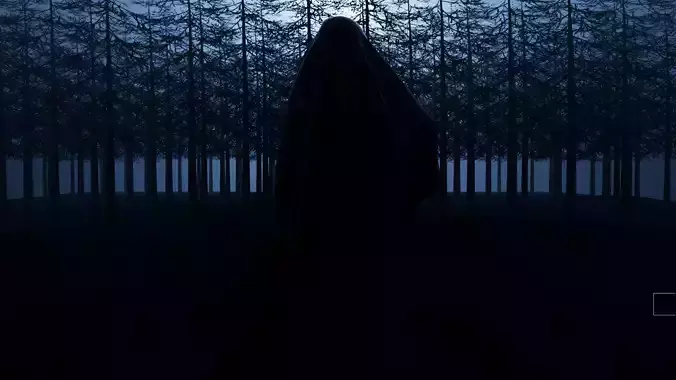 plant figure in woods at night