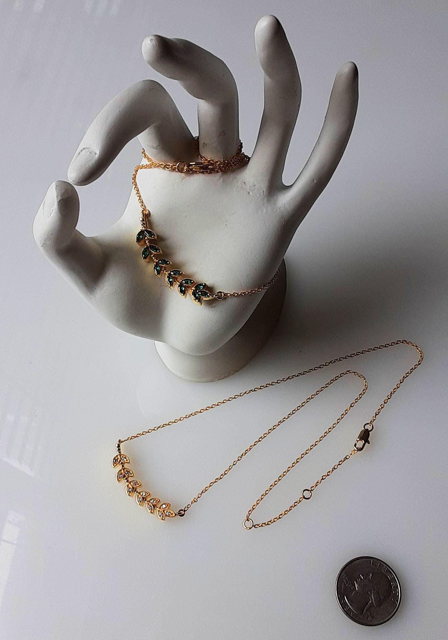 Delicate Leaves Necklace with Gemstones 3D print model_9