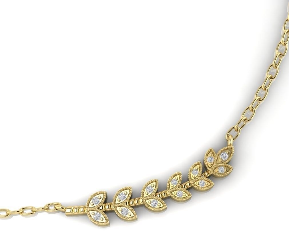 Delicate Leaves Necklace with Gemstones 3D print model_8