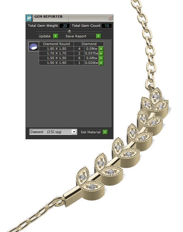 Delicate Leaves Necklace with Gemstones 3D print model_1