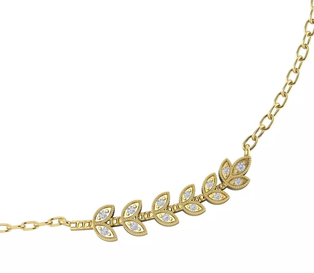 Delicate Leaves Necklace with Gemstones 3D print model_0