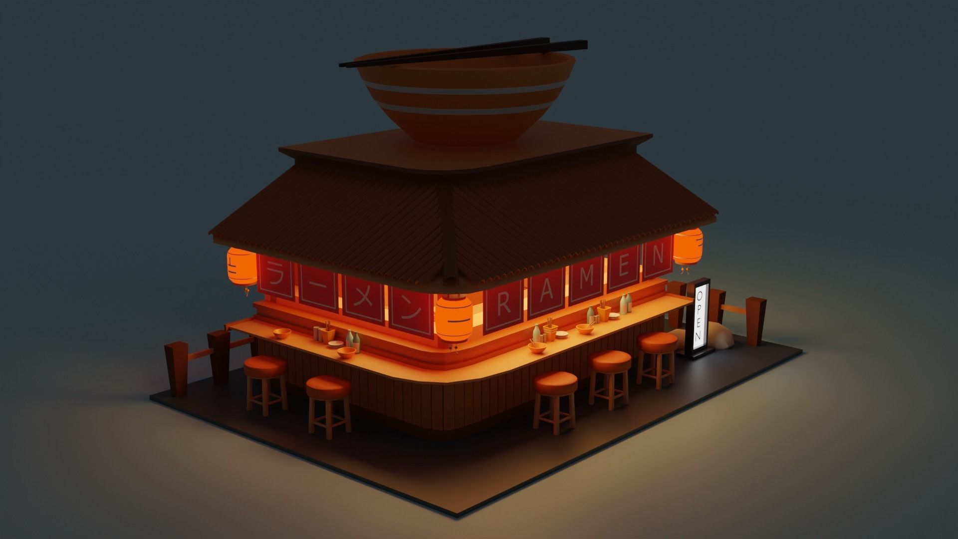 Ramen Shop Low Poly Low-poly 3D model_1