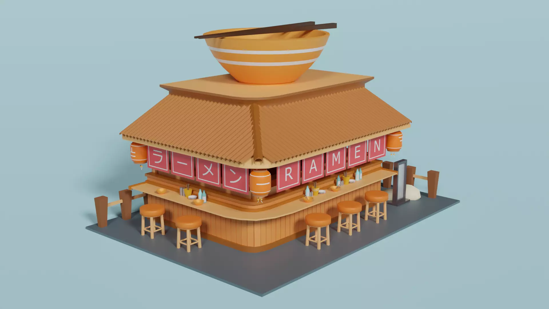 Ramen Shop Low Poly Low-poly 3D model_0