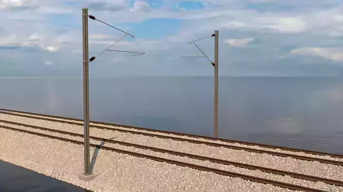 Railroad Catenary Poles Push Pull 2 Sets 3D model