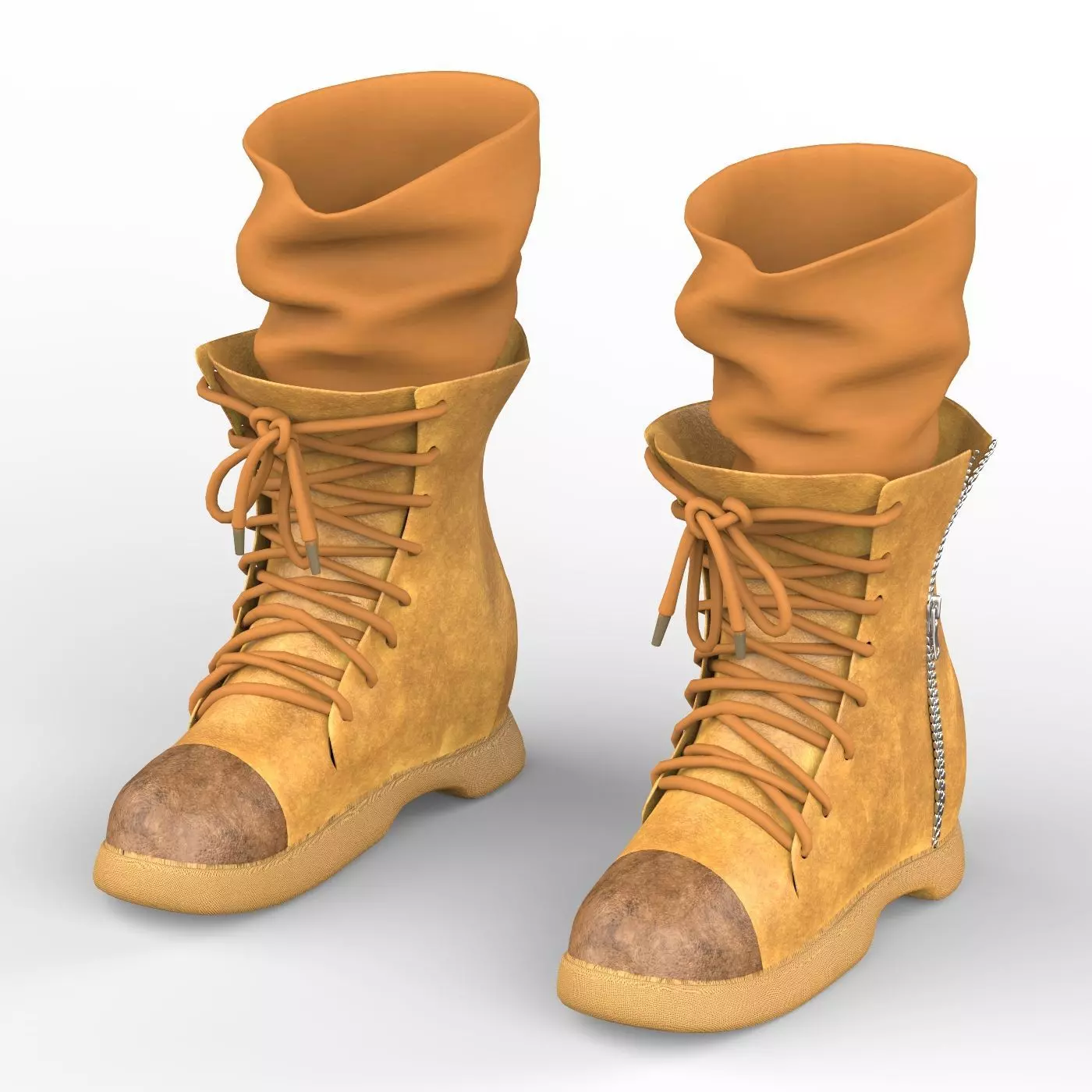 Leather Boot With Socks Low-poly 3D model_0