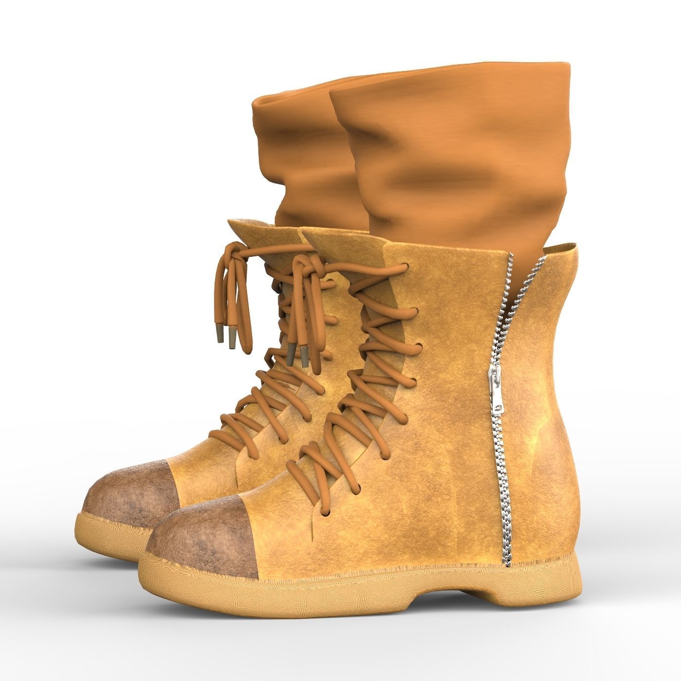 Leather Boot With Socks Low-poly 3D model_1