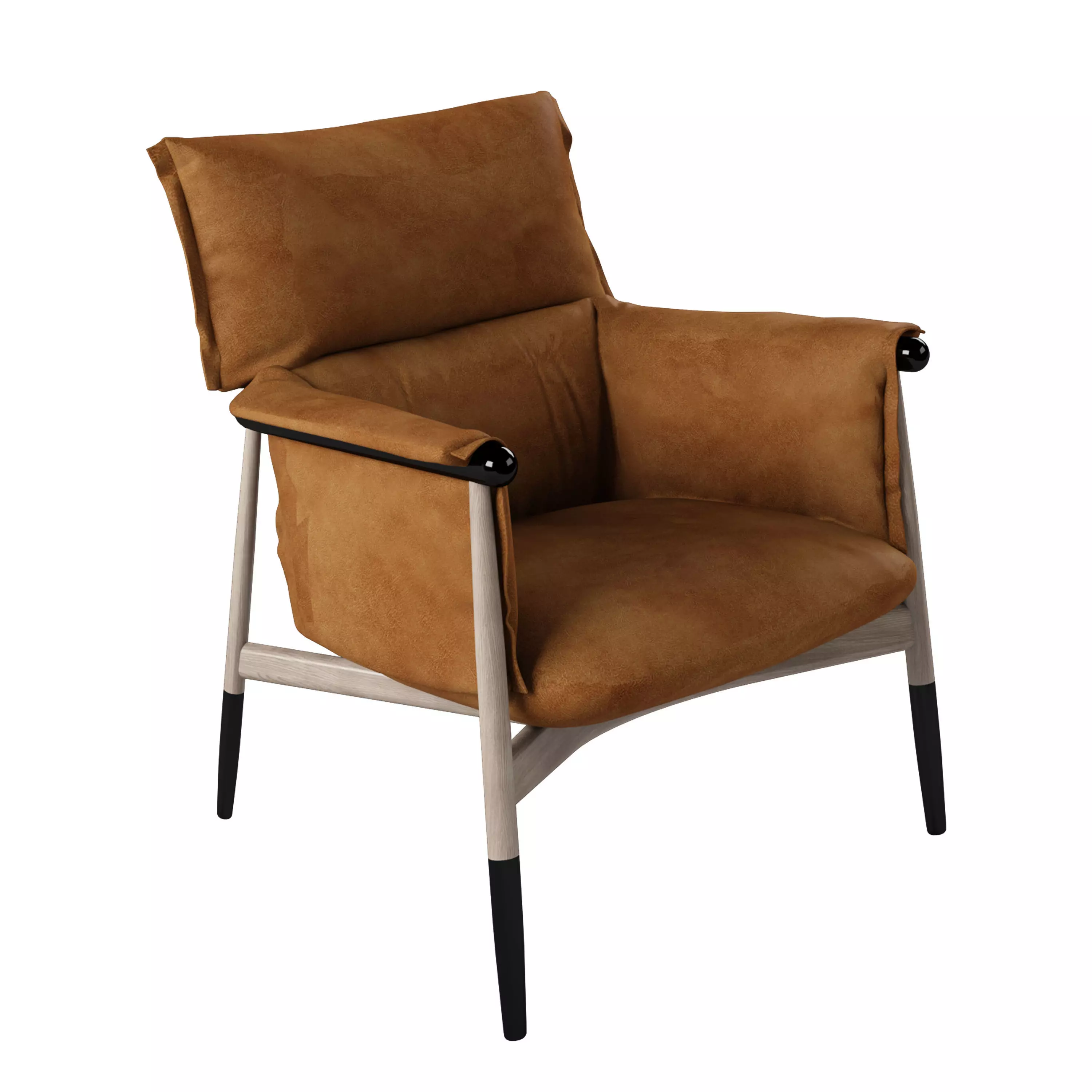 armchair lounge chair in tan leather 3D model_0