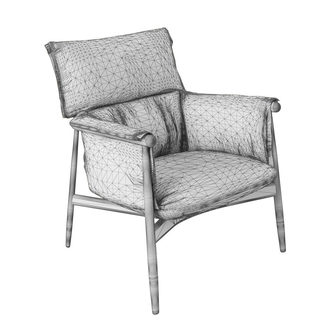 armchair lounge chair in tan leather 3D model_5