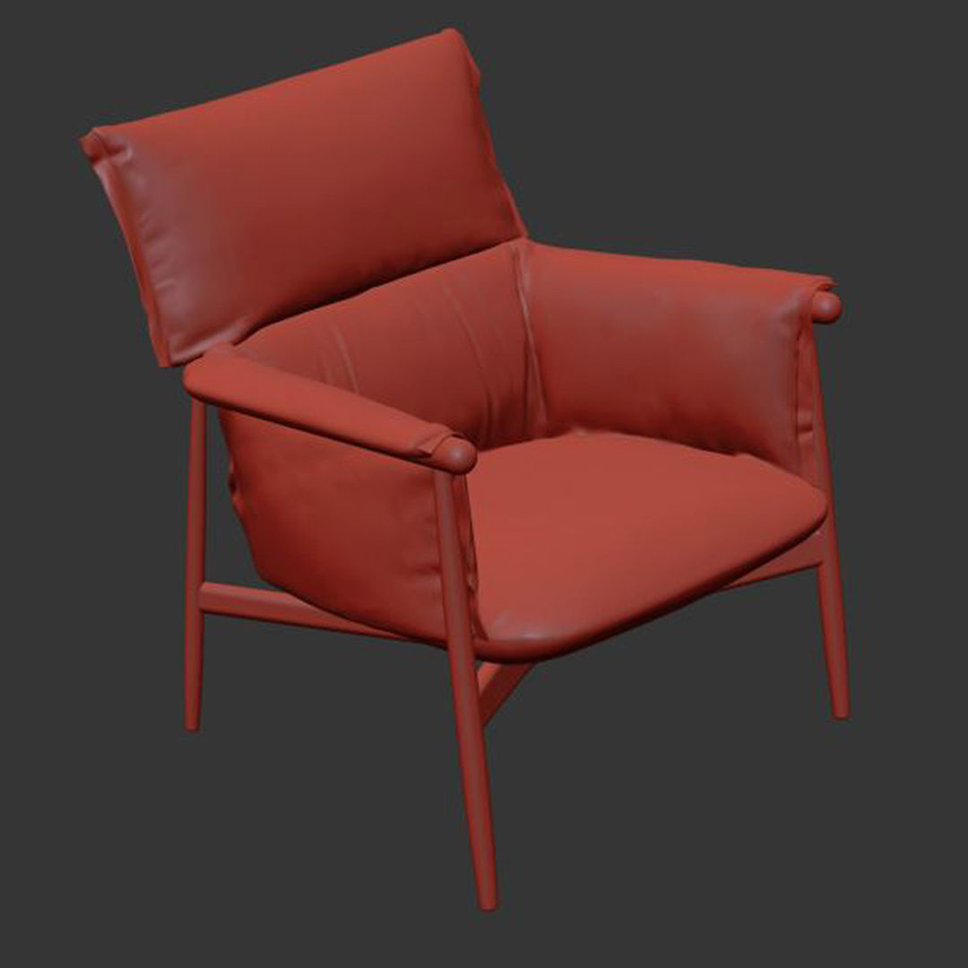 armchair lounge chair in tan leather 3D model_4