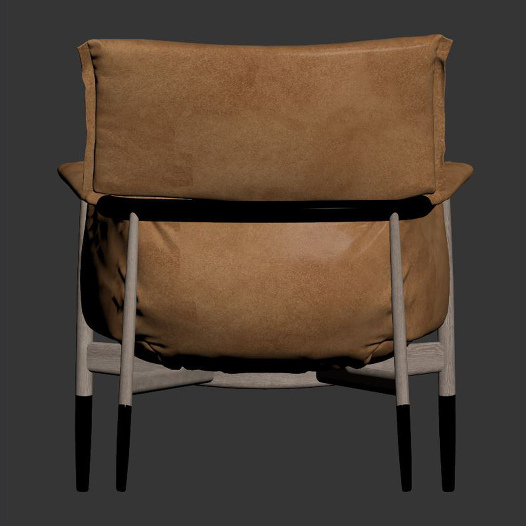 armchair lounge chair in tan leather 3D model_3