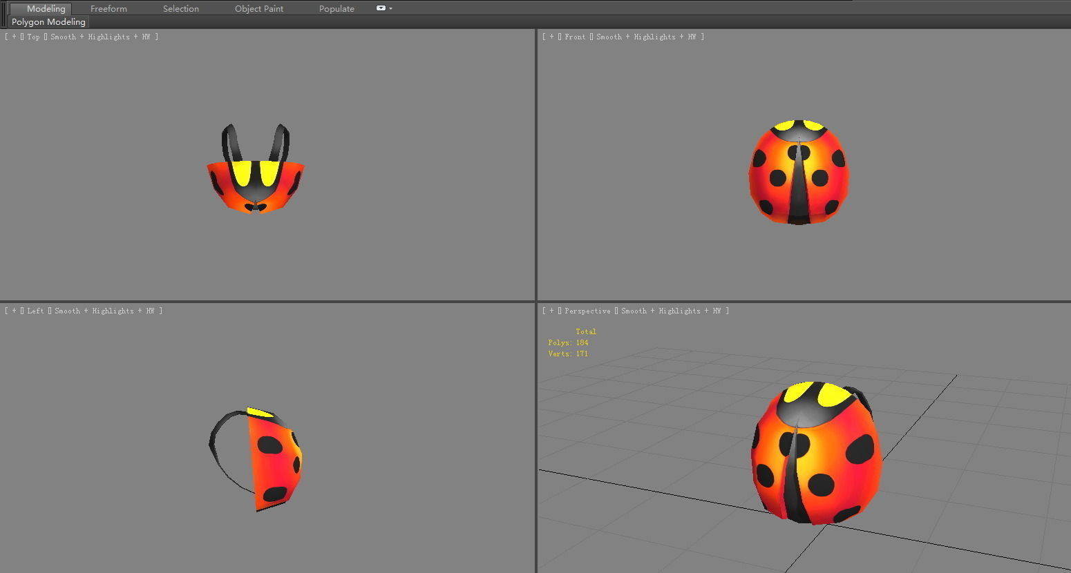 Cartoon children school bag - ladybug backpack Low-poly 3D model_4