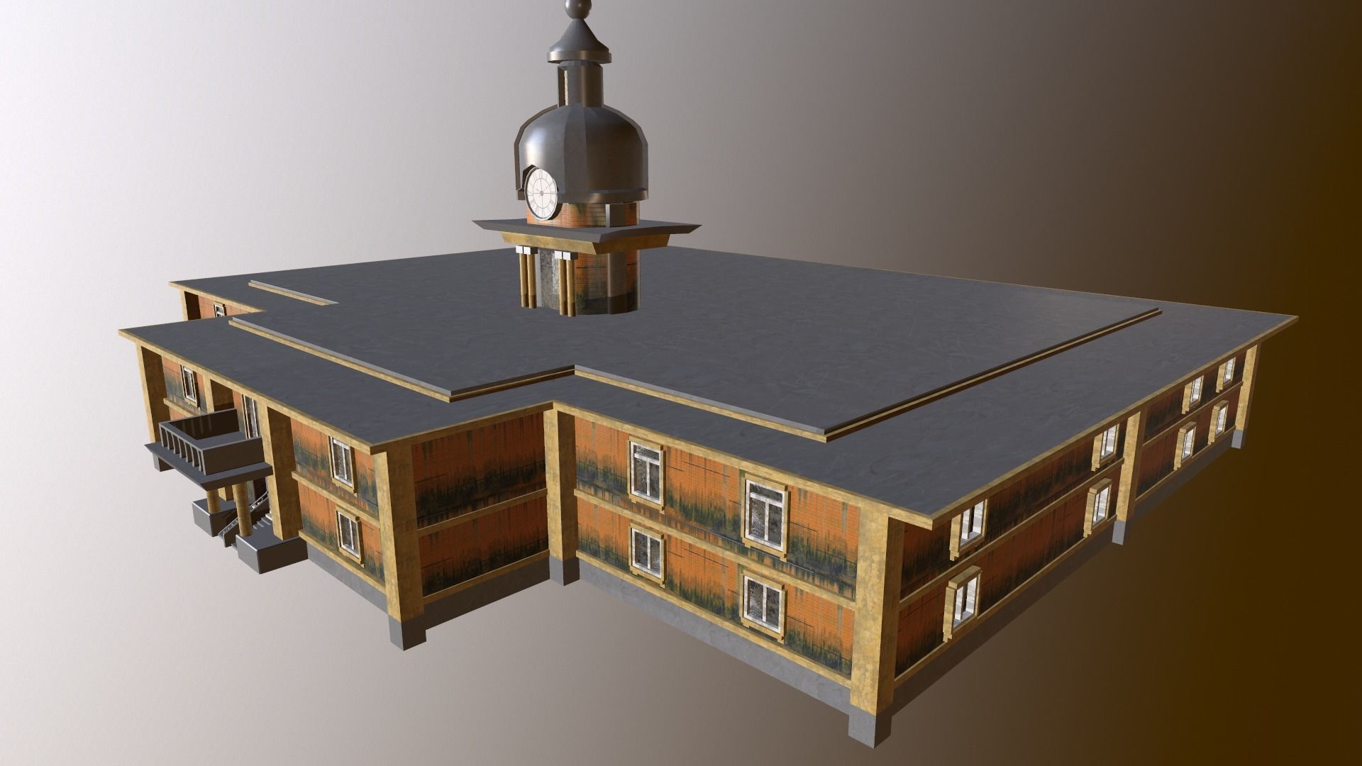 abandoned courthouse Low-poly 3D model_1