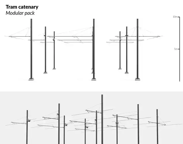 Tram Catenary - Modular pack 3D model