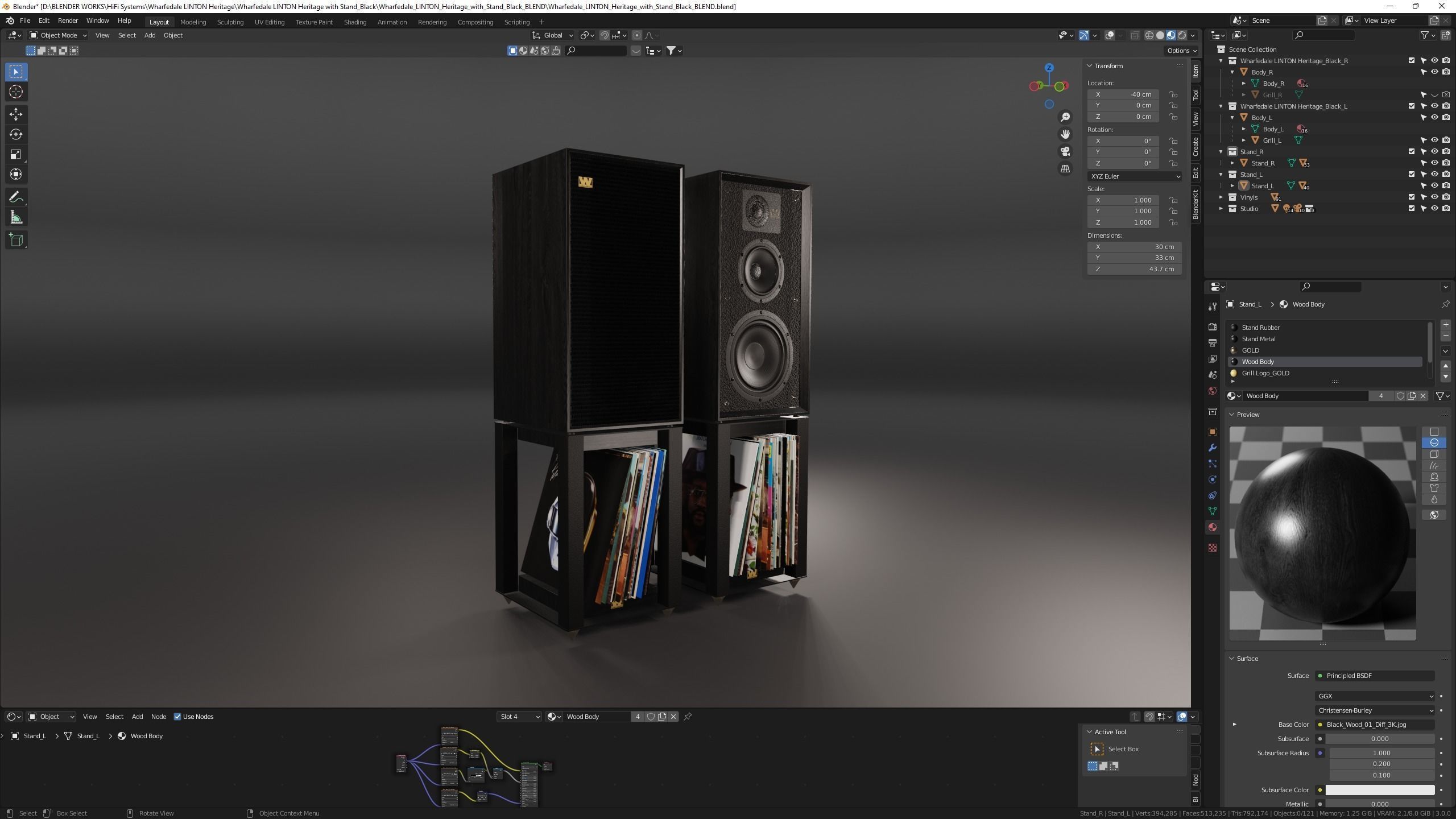 Wharfedale LINTON Heritage Black and Stands with Vinyls 3D model_11