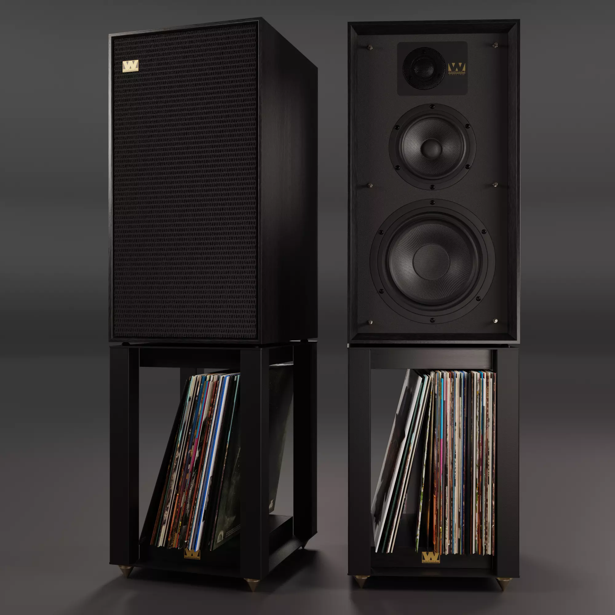 Wharfedale LINTON Heritage Black and Stands with Vinyls 3D model_0