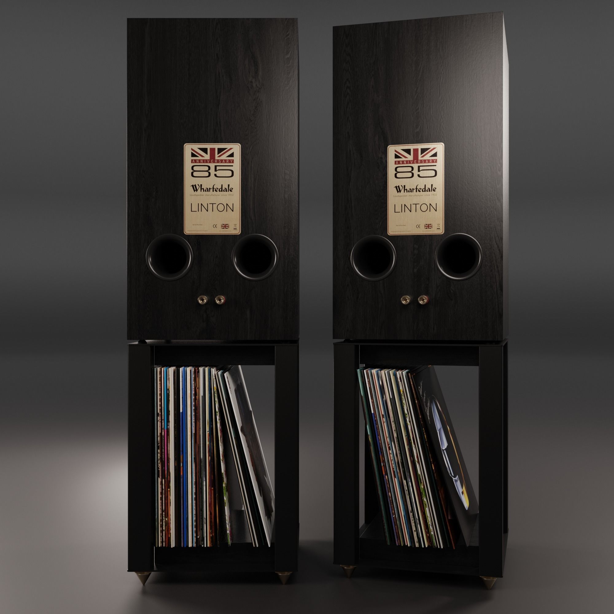 Wharfedale LINTON Heritage Black and Stands with Vinyls 3D model_9