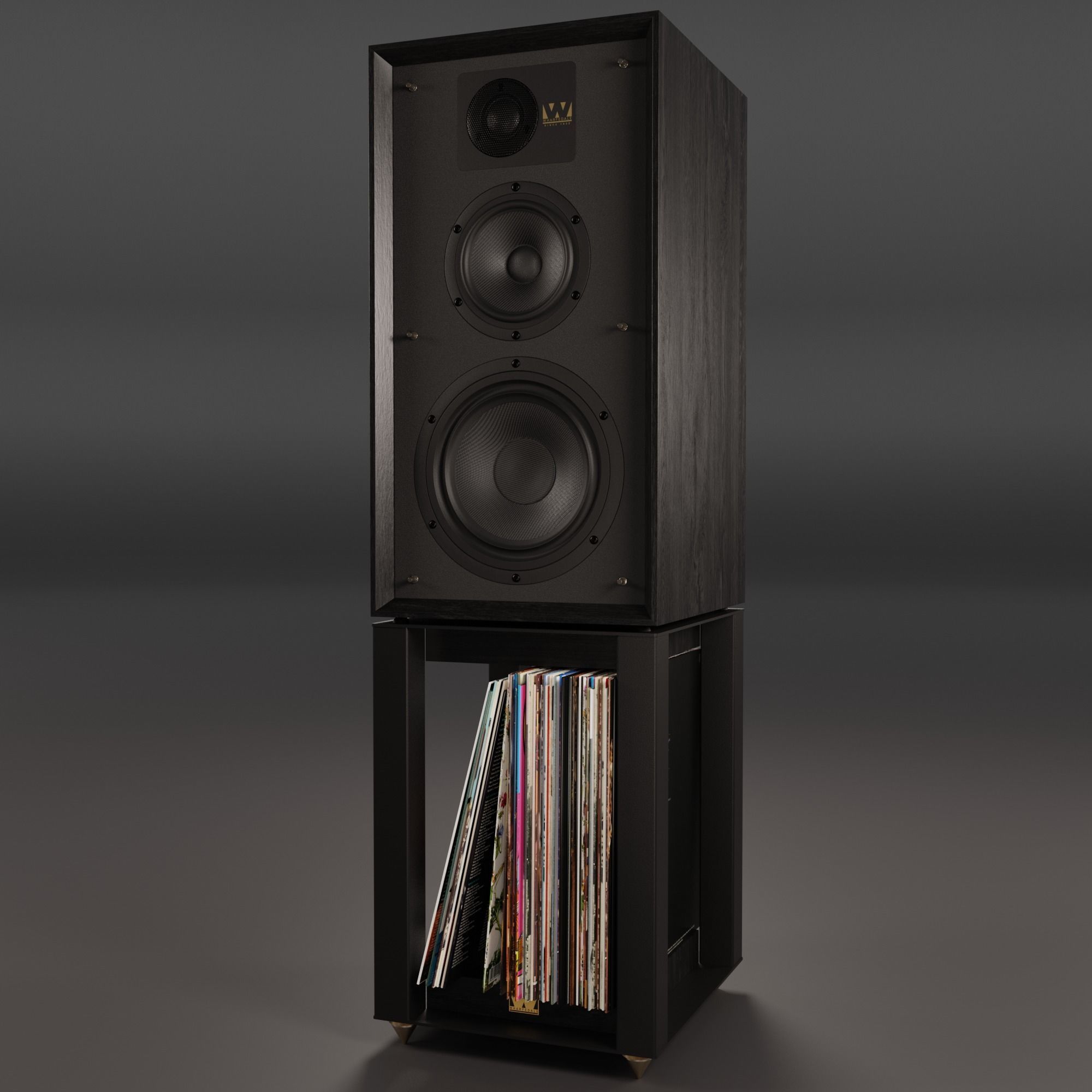 Wharfedale LINTON Heritage Black and Stands with Vinyls 3D model_1