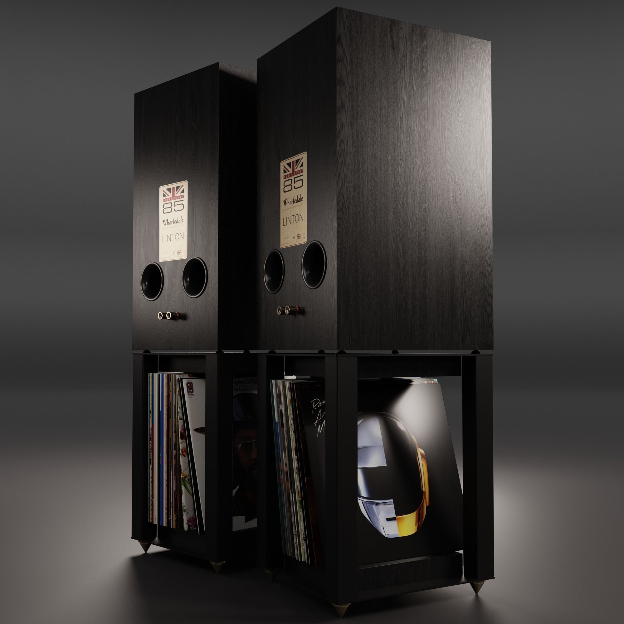 Wharfedale LINTON Heritage Black and Stands with Vinyls 3D model_8