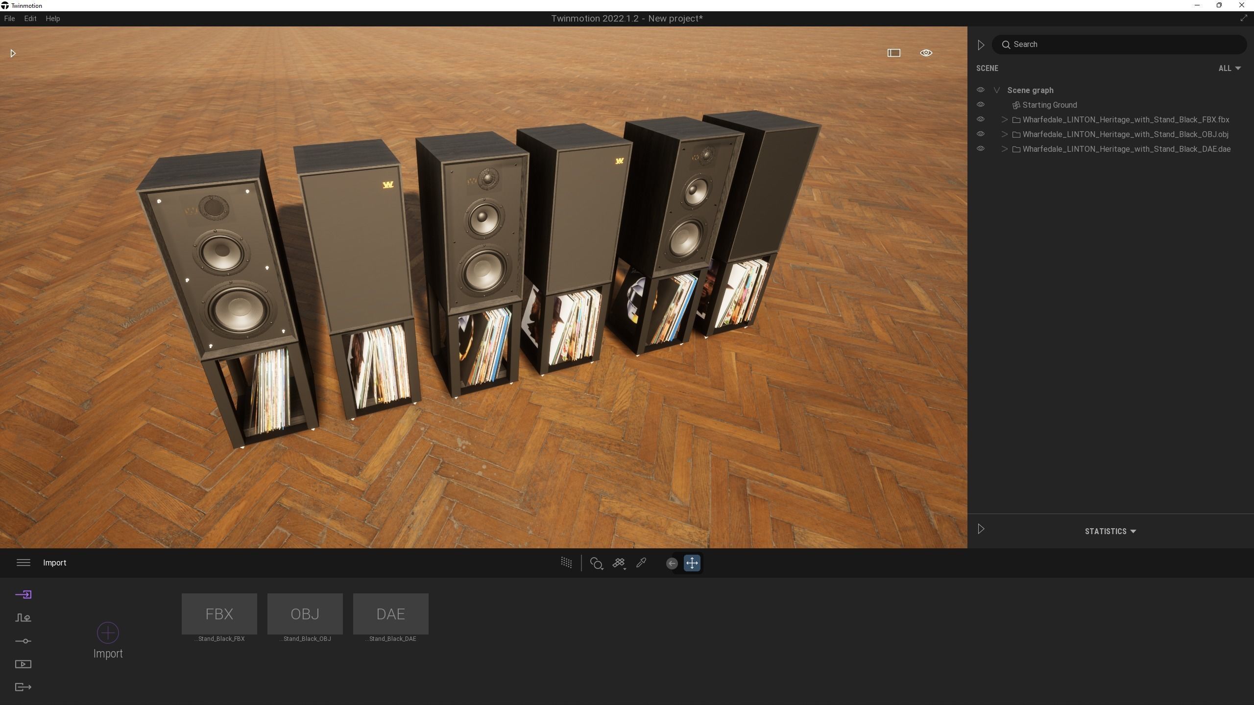 Wharfedale LINTON Heritage Black and Stands with Vinyls 3D model_12