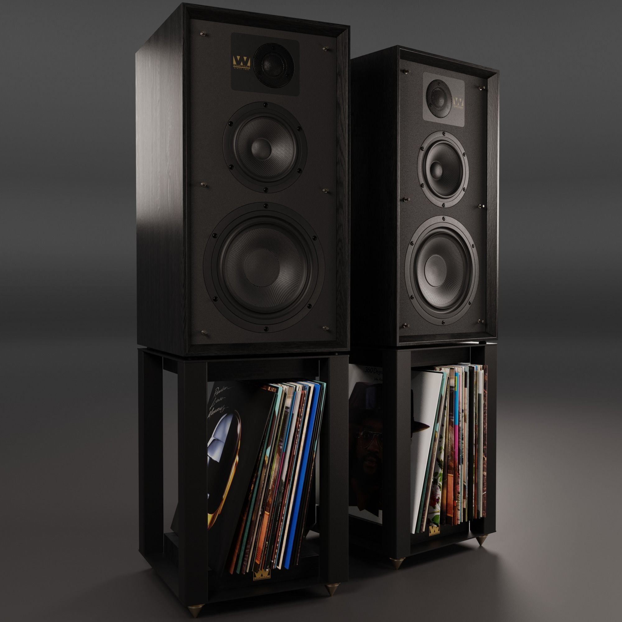 Wharfedale LINTON Heritage Black and Stands with Vinyls 3D model_7