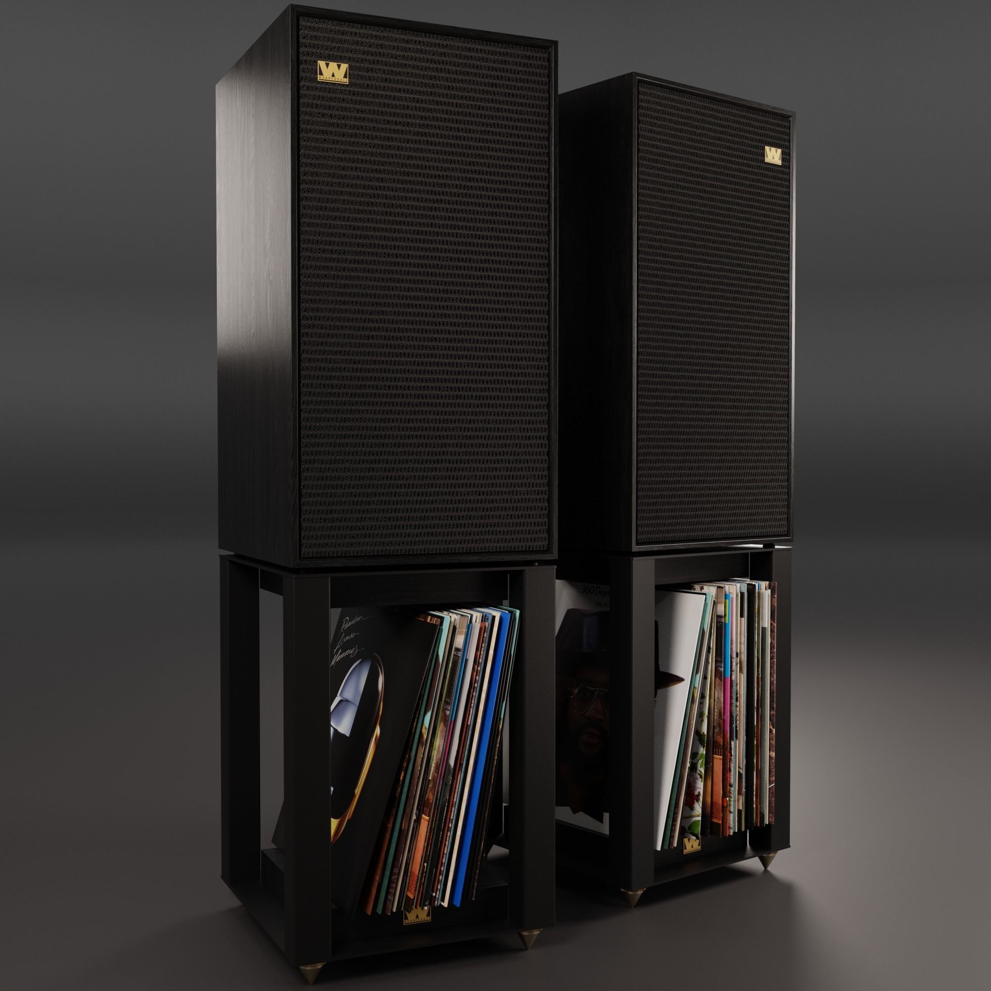 Wharfedale LINTON Heritage Black and Stands with Vinyls 3D model_6