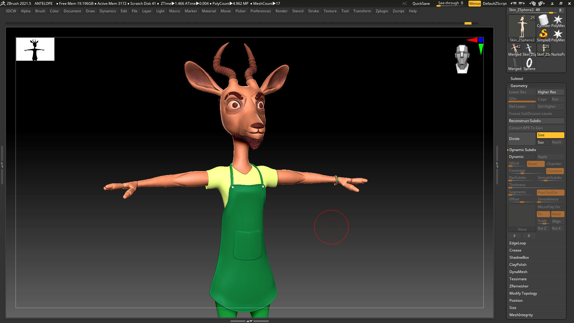 Green Antelope Cashier Man - ZBrush Character Basemesh 3D model_2
