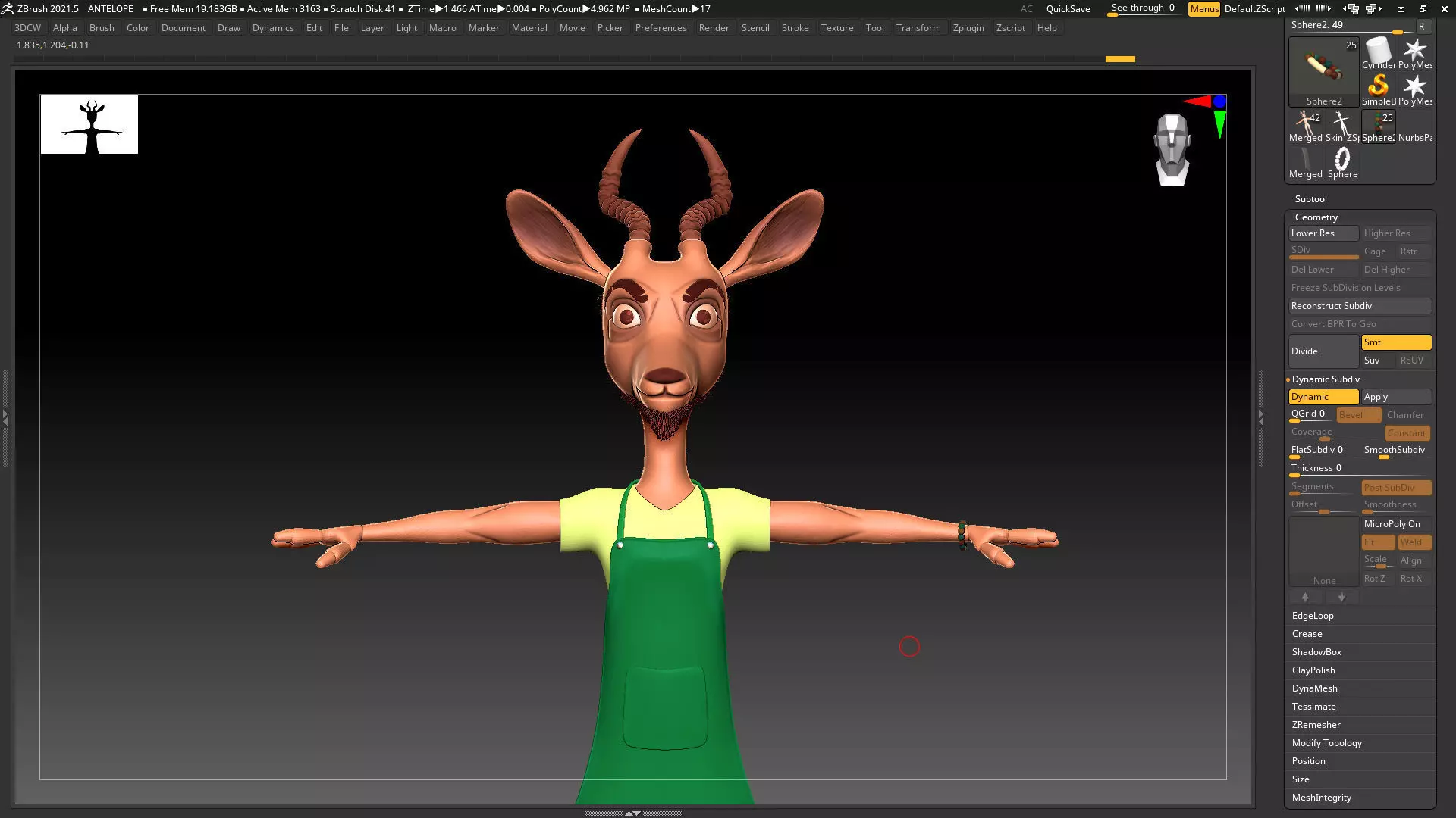 Green Antelope Cashier Man - ZBrush Character Basemesh 3D model_0