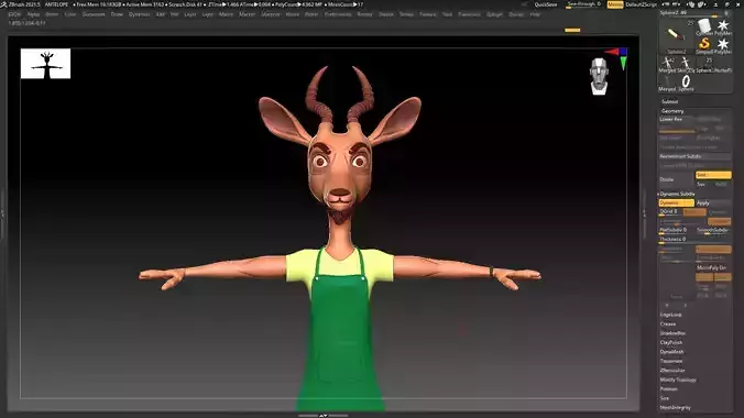 Green Antelope Cashier Man - ZBrush Character Basemesh