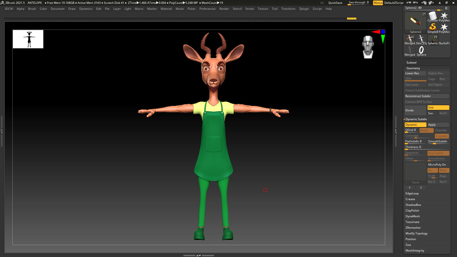 Green Antelope Cashier Man - ZBrush Character Basemesh 3D model_4