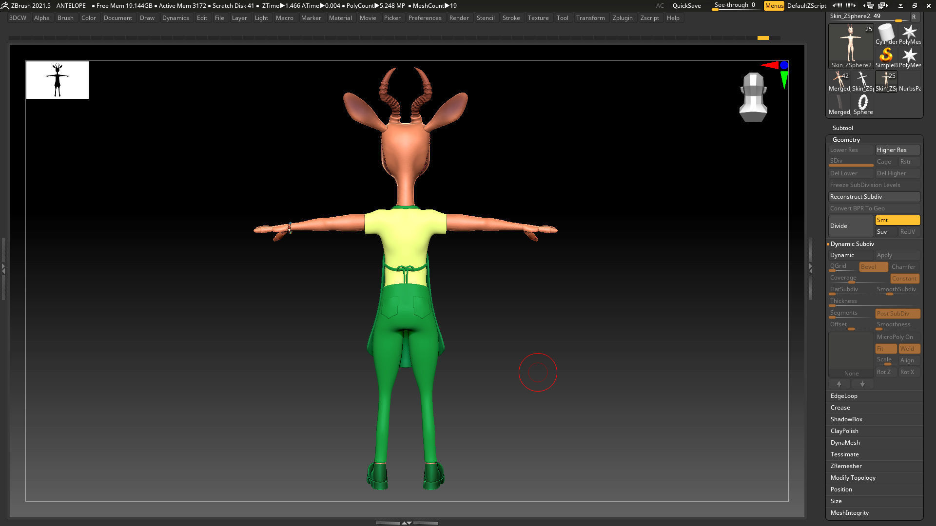 Green Antelope Cashier Man - ZBrush Character Basemesh 3D model_5