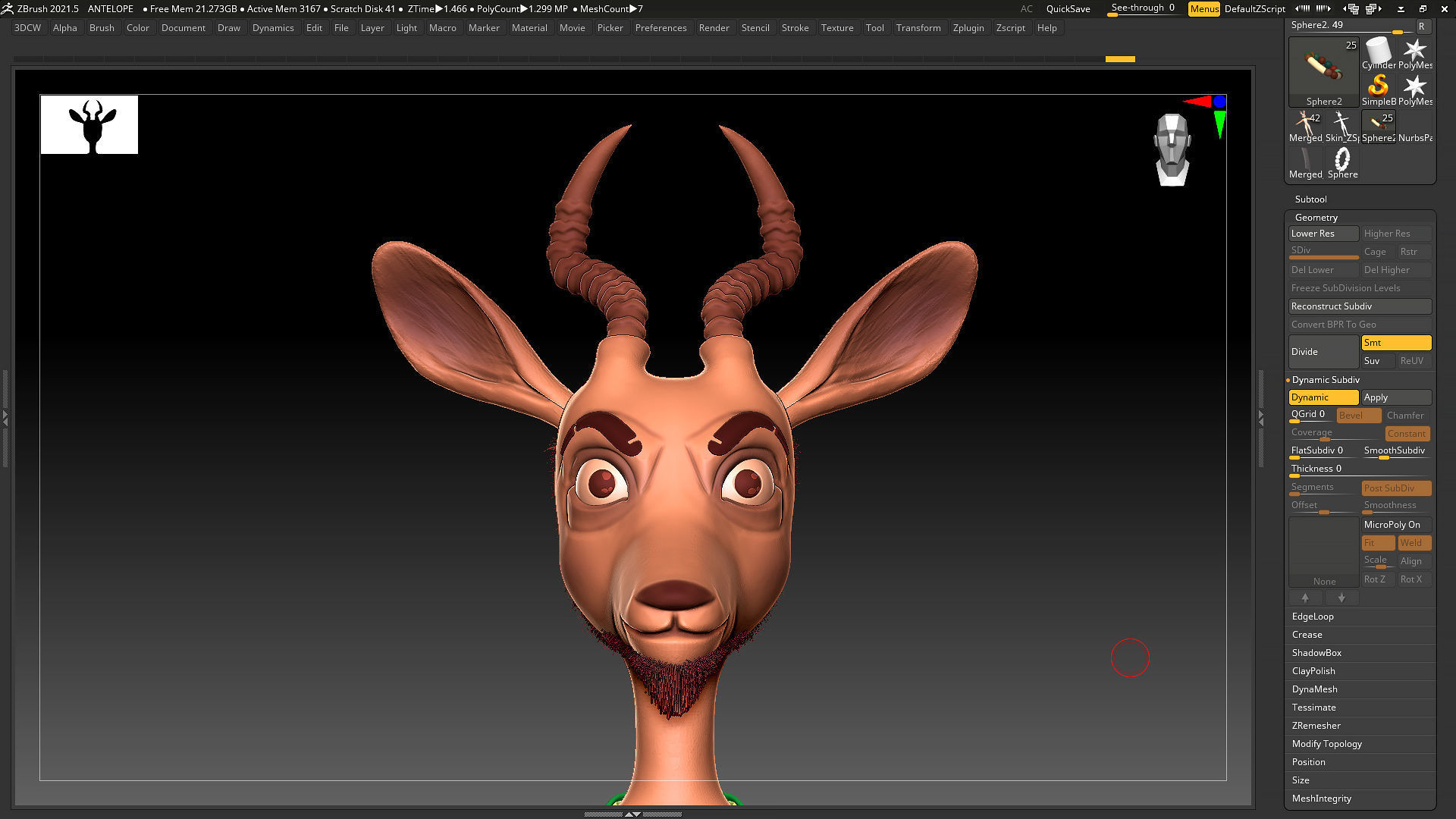 Green Antelope Cashier Man - ZBrush Character Basemesh 3D model_1
