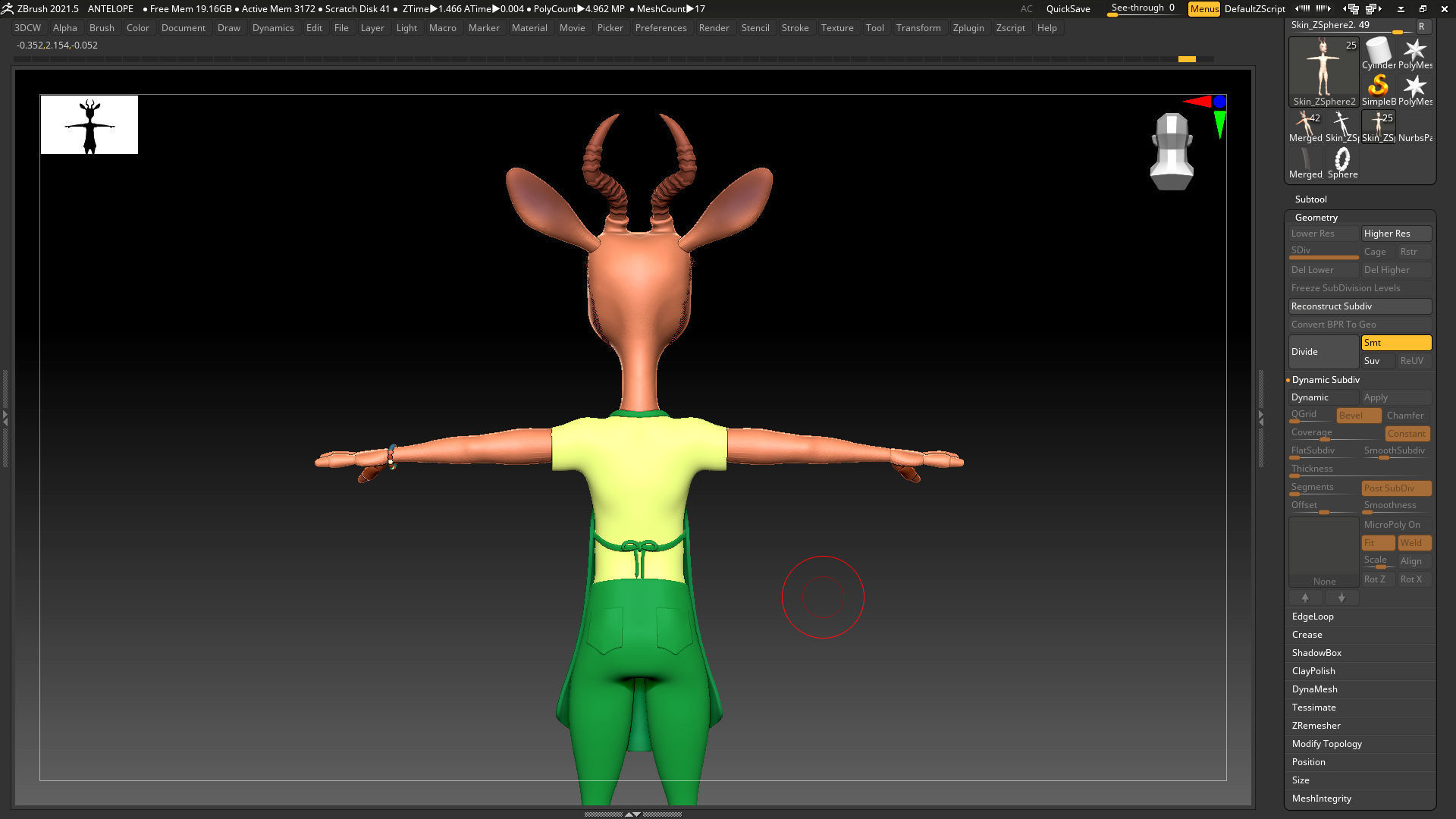 Green Antelope Cashier Man - ZBrush Character Basemesh 3D model_3