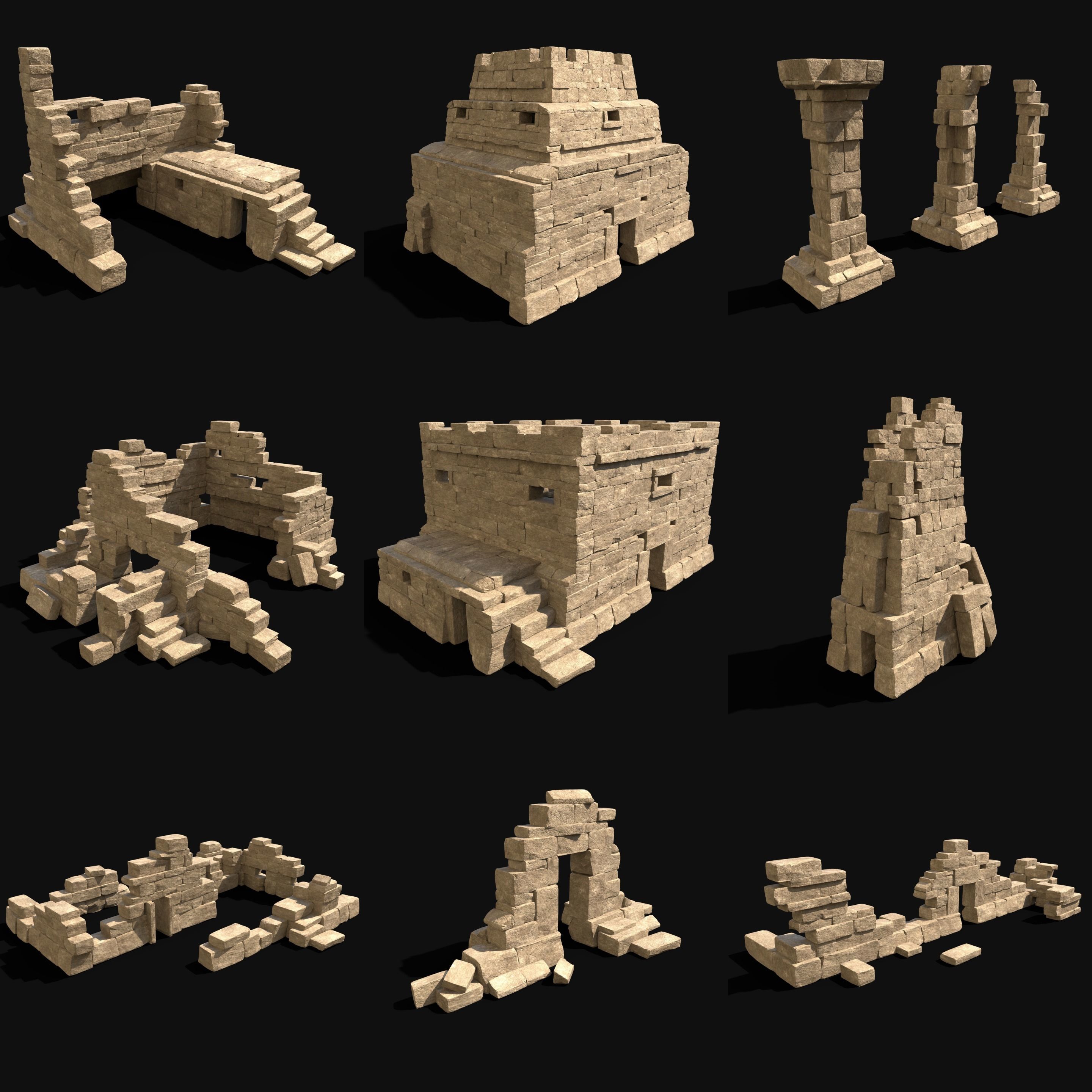  ARABIC DESERT RUINS ANCIENT PACK COLLECTION BUILDER AAA Low-poly 3D model_57