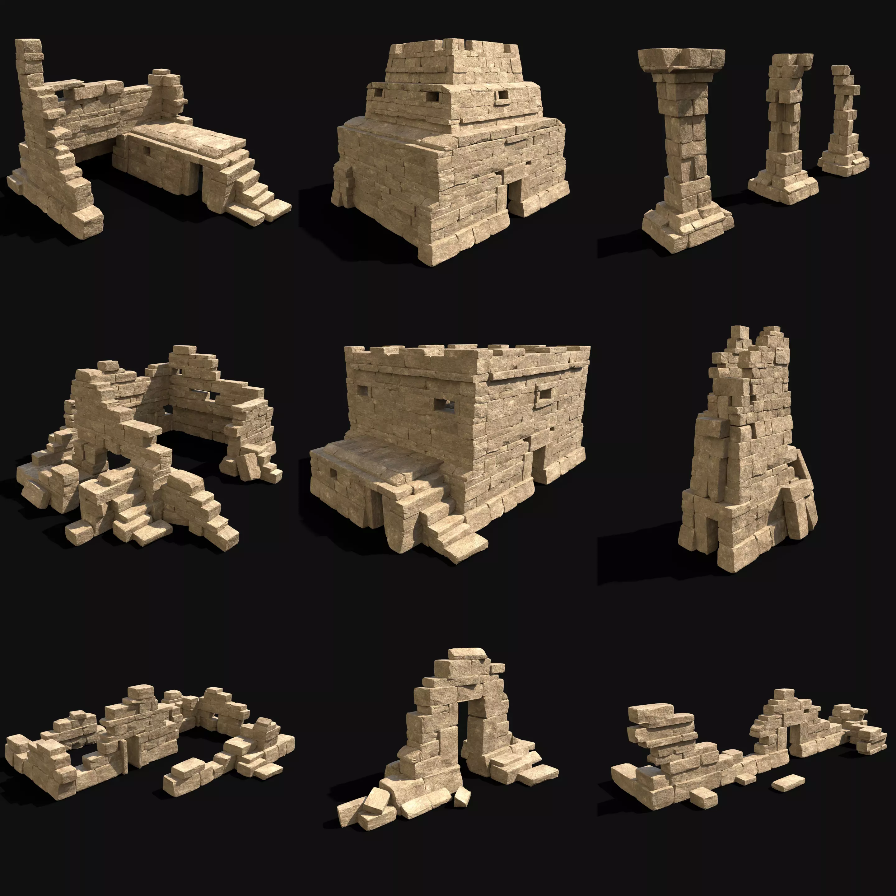  ARABIC DESERT RUINS ANCIENT PACK COLLECTION BUILDER AAA Low-poly 3D model_0