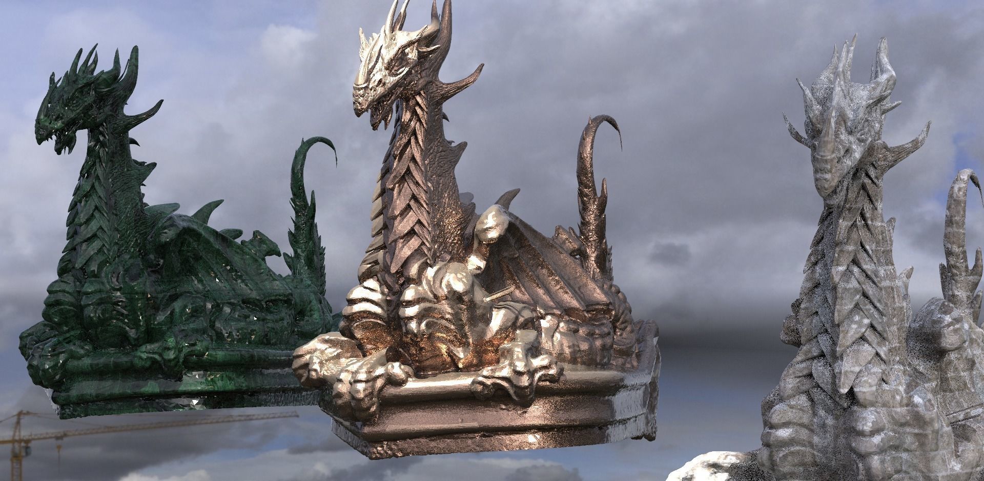 Viking Mythic Dragon Statue 3D model_1
