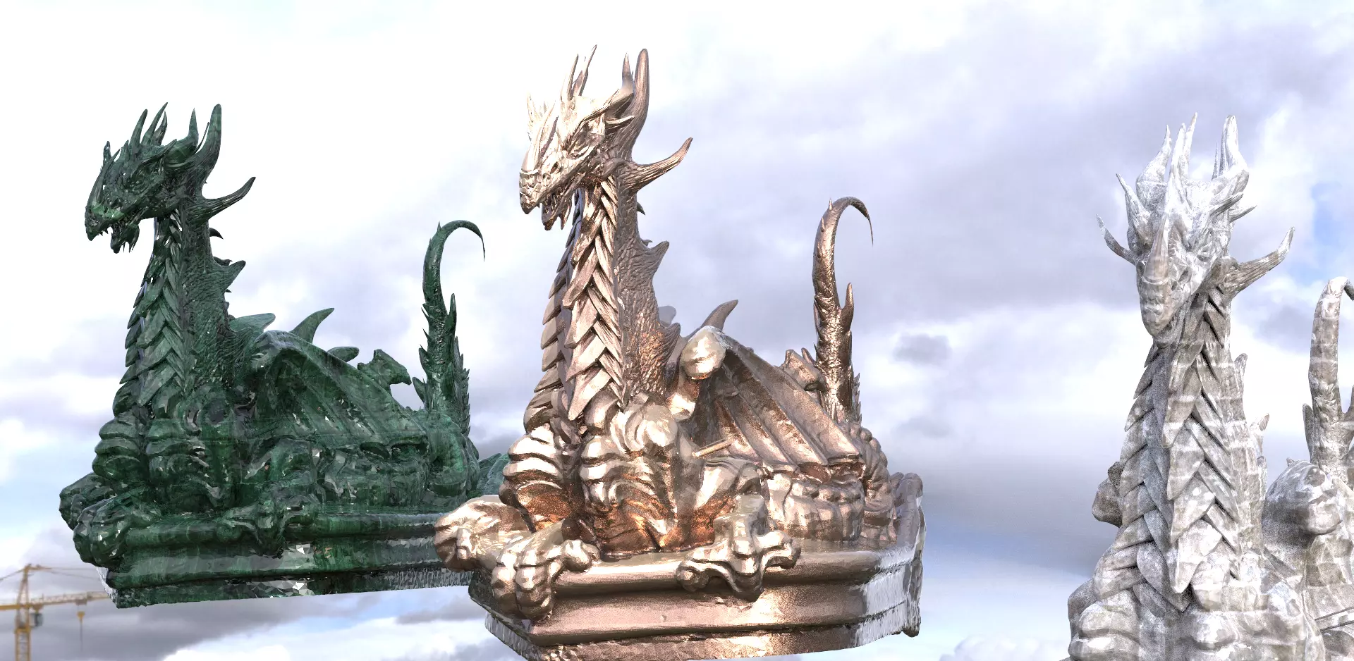 Viking Mythic Dragon Statue 3D model_0
