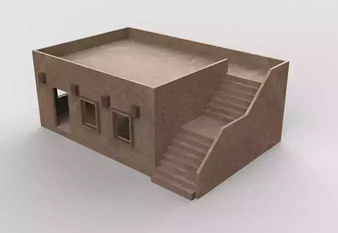 Low poly building house with stairs