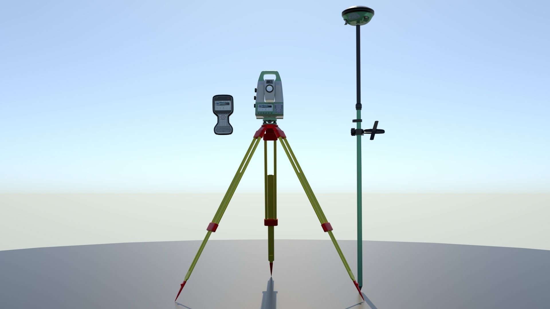 Tacheometer tripod with surveying device 3D model_8