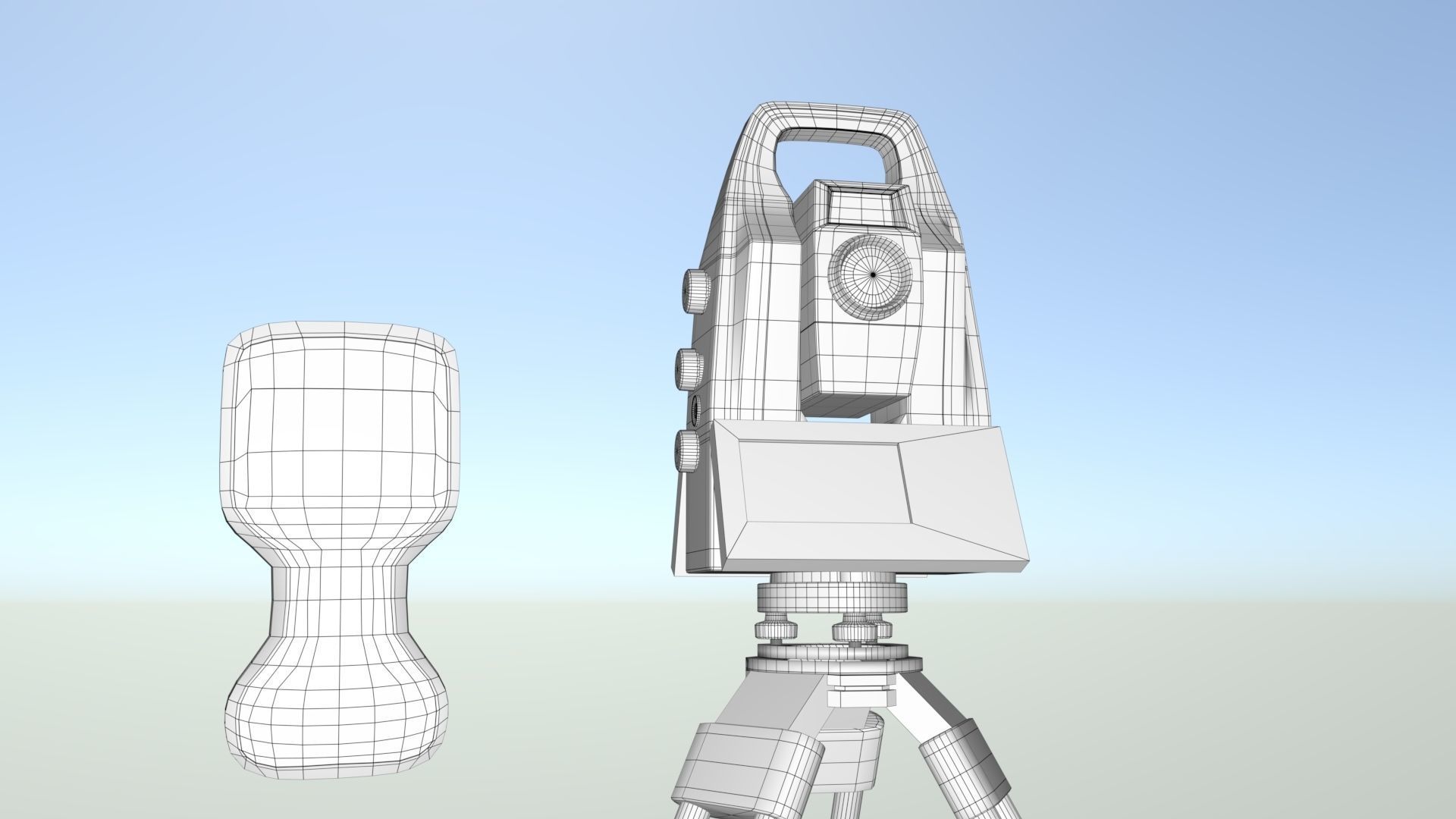 Tacheometer tripod with surveying device 3D model_3