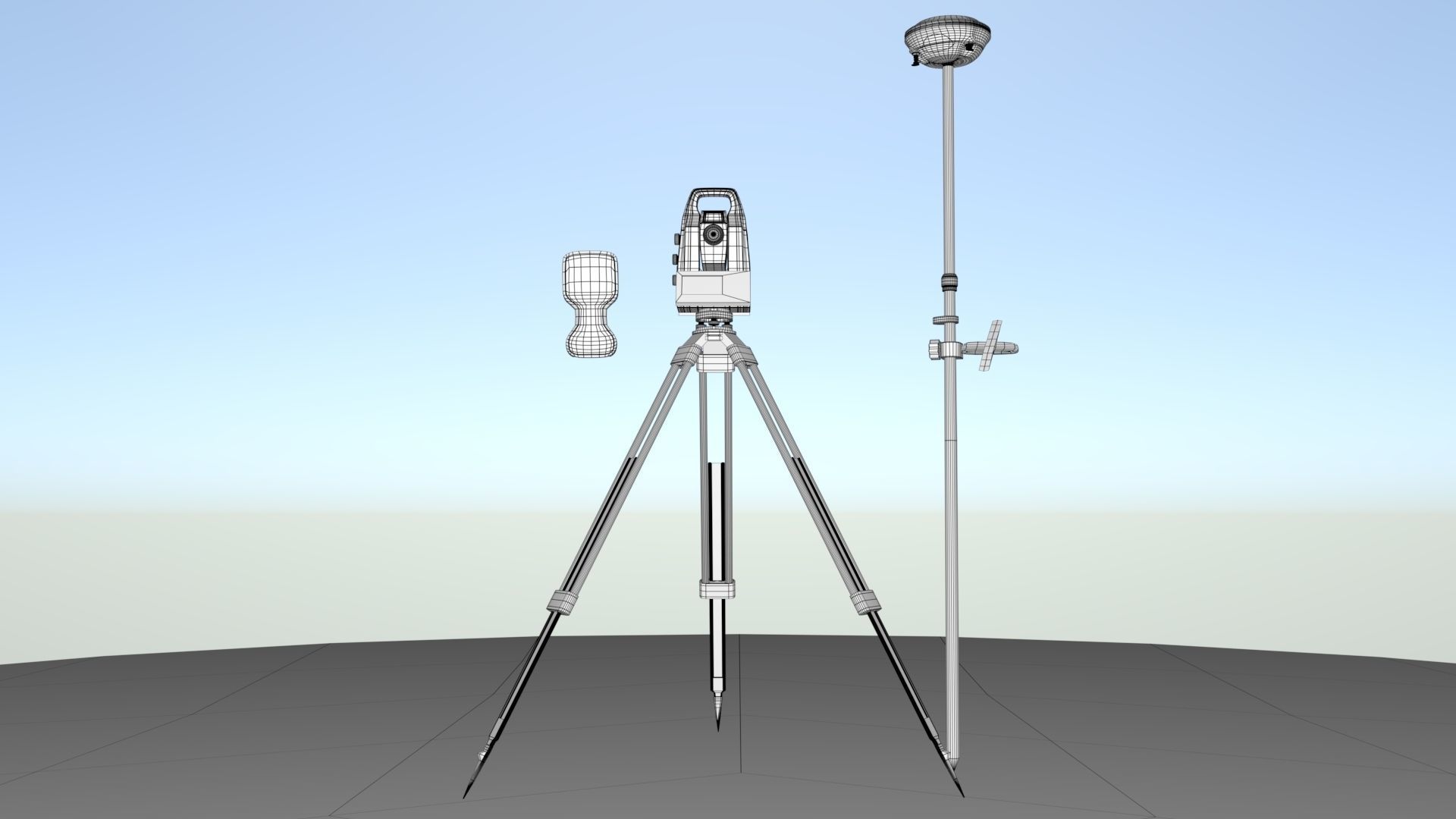 Tacheometer tripod with surveying device 3D model_7